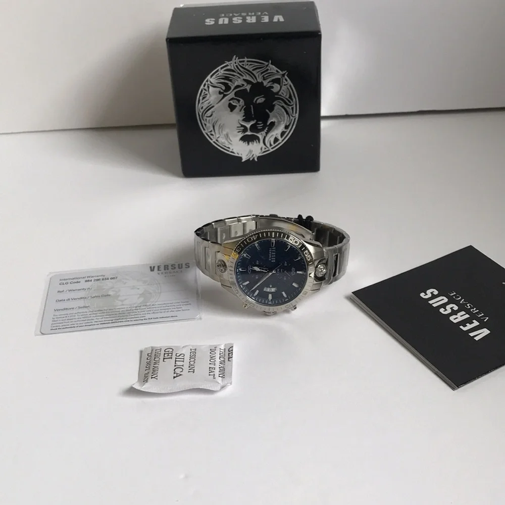 New Auth Versus Versace Men's Silver Stainless Steel Blue Dial Chronograph Watch
